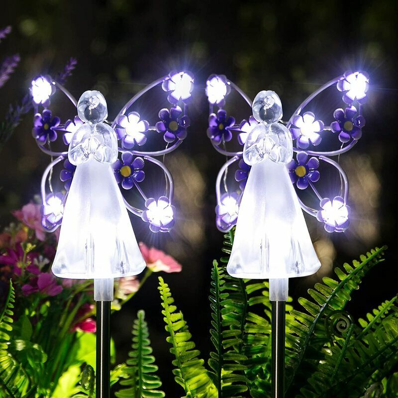 KZQ - Lampes solaires sur piquet de jardin Angel - Lot de 2 lampes solaires Angel pour jardin extérieur, lumière éternelle Angel avec 7 led pour