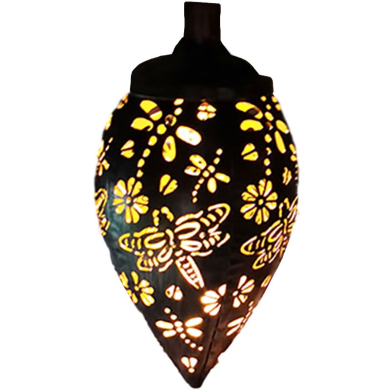 Lampes solaires suspendues d'extérieur, lanternes rétro en métal avec motif creux libellule, lampes led blanc chaud à énergie solaire étanches,