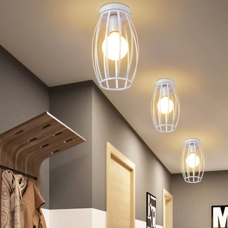 E27 Plafonnier Industrielle Moderne Lampe de Plafond Créatif Luminaire Plafonnier Métal Tambour Blanc Ø15CM - 3Pcs