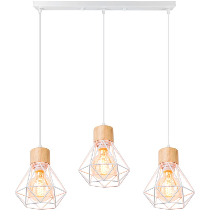 Wottes - E27 Lustre Suspension Rétro Lampe Suspension Forme Géométrique Cage Lumières Plafonnier pour Chambre Salon Bar Ø16 - Blanc