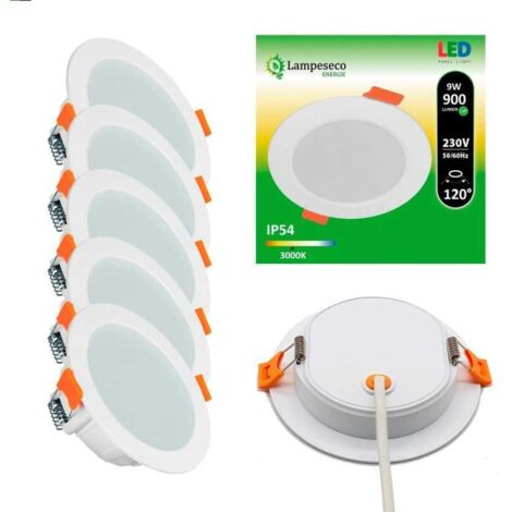 Lampesecoenergie – 12 spots LED encastrables extra plats 9W – Blanc chaud 3000K – IP54 pour salles de bain – 900 lumens – Angle de diffusion 120°