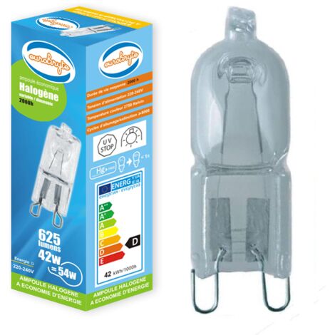 Lampesecoenergie – Ampoule halogène G9 basse énergie 54W (42W) – Blanc chaud 2700K – 625LM – Tension 220-240V – Durée de vie 2000h