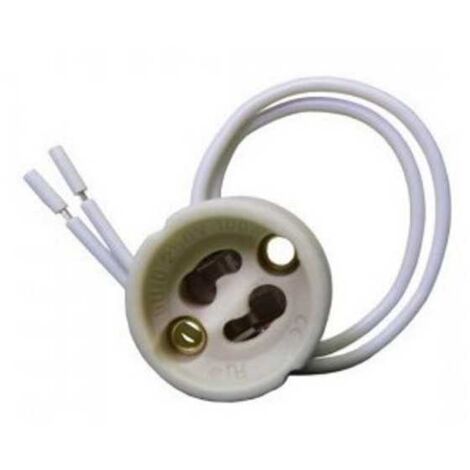 Lampesecoenergie – Douille GU10 en céramique blanche – 15 cm de fils – Max 250V 2A – Résistance jusqu'à 250°C – Compatible avec ampoules halogènes et LED