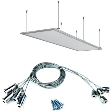 Lampesecoenergie – Kit de suspension pour dalle LED – Acier inoxydable – Installation facile jusqu'à 100 cm – Compatible avec dalles 30x30, 60x60, 30x120 cm