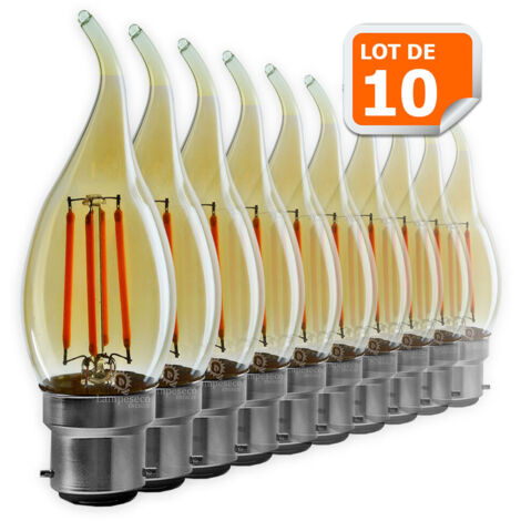 Lampesecoenergie – Lot de 10 ampoules décoratives LED filament doré 4W (équivalent 42W) – Culot B22 – Lumière chaude 3000K – Durée de vie 15000h
