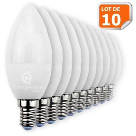 Lampesecoenergie – Lot de 10 ampoules LED bougie E14 6W 480 lumens – Blanc chaud 3000K – Économie d'énergie 85% – Éclairage instantané 220°