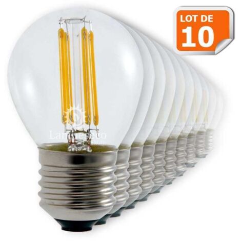 Lampesecoenergie – Lot de 10 ampoules LED filament E27 4W – Équivalent 42W – Blanc chaud 3000K – Luminosité 420 lm – Angle d'éclairage 300°
