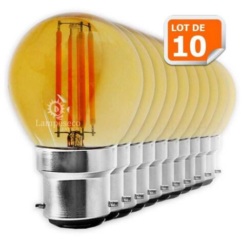 Lampesecoenergie – Lot de 10 ampoules LED filament G45 4W équivalent 42W – Culot B22 – Lumière chaude 2200K – Durée de vie 15000h – Angle 330°