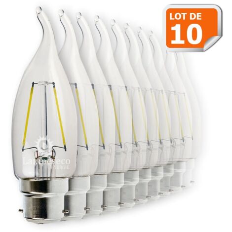 Lampesecoenergie – Lot de 10 ampoules LED flamme coup de vent filament 4W (éq. 42W) – Culot B22 à baïonnette – Économie d'énergie – Ambiance chaleureuse