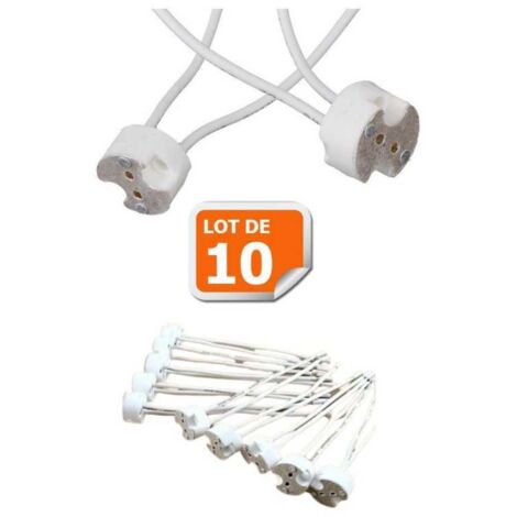 Lampesecoenergie – Lot de 10 douilles culot GU5.3 – Céramique blanche – 2A/250V – Compatibilité 12V DC – Fils silicium tressés 150mm