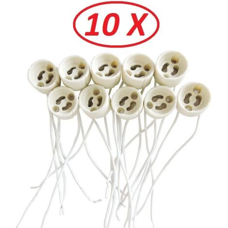 Lampesecoenergie – Lot de 10 douilles culot GU10 en céramique blanche – Tension 250V – Résistance jusqu'à 250°C – Fils silicone 150mm