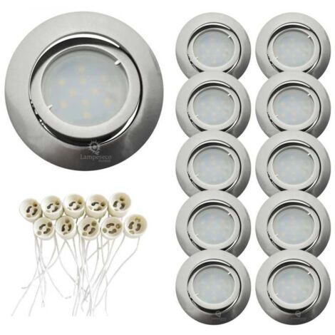 Lampesecoenergie – Lot de 10 spots encastrables aluminium brossé – Douille GU10 – Orientables à 45° – Diamètre 83mm – Pour installation plafond