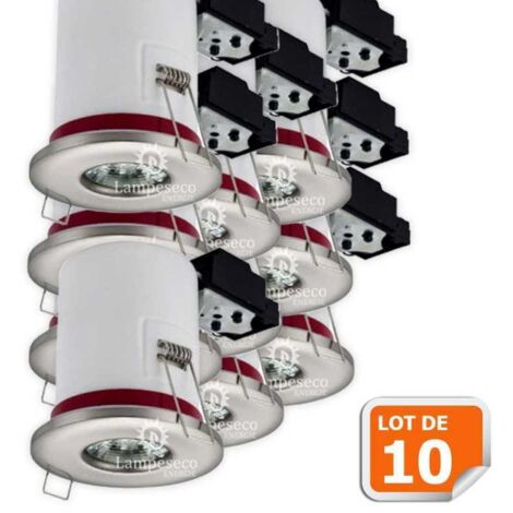 Lampesecoenergie – Lot de 10 spots encastrables étanches IP65 en inox 87mm – Douille GU10 avec ampoule LED 5W 3000K – Installation rapide par pattes à ressort