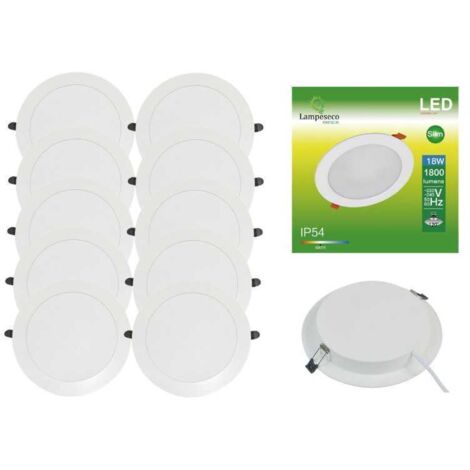 Lampesecoenergie – Lot de 10 spots encastrables LED 18W – Blanc froid 6000K – Extra-plat 170mm – IP54 pour salle de bain – Installation rapide