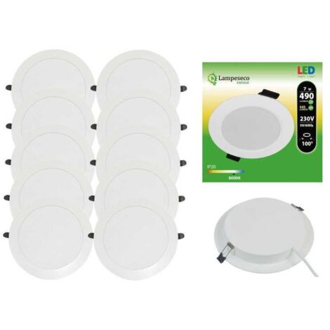 Lampesecoenergie – Lot de 10 spots encastrables LED 7W – Blanc froid 6000K – Panneaux extra-plats pour bureaux et magasins – Installation facile avec ressorts