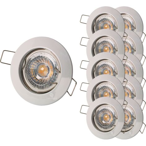 Lampesecoenergie – Lot de 10 spots encastrables fixes LED GU10 7W 38° blanc chaud – Aluminium – Angle de diffusion 38° – Tension 230V – Durée de vie 15,000h