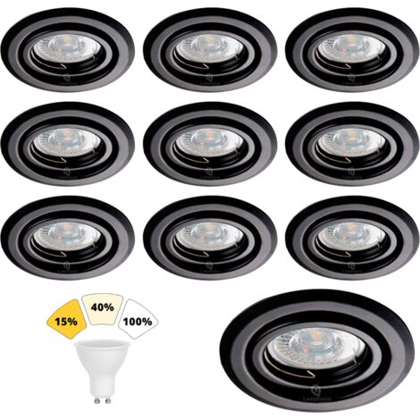 Lampesecoenergie – Lot de 10 spots encastrables noirs mats 7W – 3 intensités réglables – Blanc chaud 3000K – Installation facile avec ampoules GU10