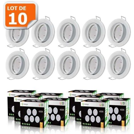 Lampesecoenergie – Lot de 10 spots encastrables orientables blanc – Ampoules GU10 5W équivalent 50W – Installation directe 230V – Lumière blanc neutre 4000K