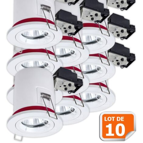 Lampesecoenergie – Lot de 10 spots orientables 100mm – Douille GU10 automatique – Fixation à ressort – Classe énergétique A+ – Usage intérieur IP20
