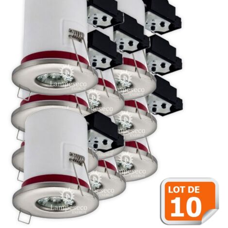 Lampesecoenergie – Lot de 10 supports de spot étanches IP65 en inox 87mm – Douille GU10 automatique – Fixation par pattes à ressort – Pour chantiers humides