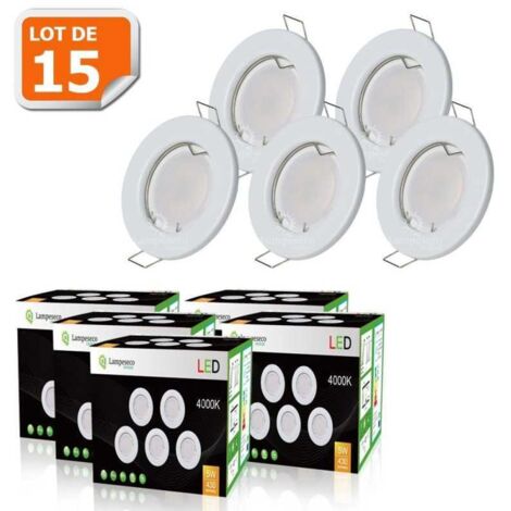Lampesecoenergie – Lot de 15 spots LED encastrables GU10 5W – Lumière blanche neutre 4000K – Fixation simple 65mm – Angle de diffusion 120°