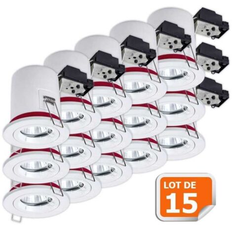 Lampesecoenergie – Lot de 15 supports orientables 100mm avec douille GU10 – Fixation à ressort – Étanchéité à l’air – Norme RT2012 – Usage intérieur
