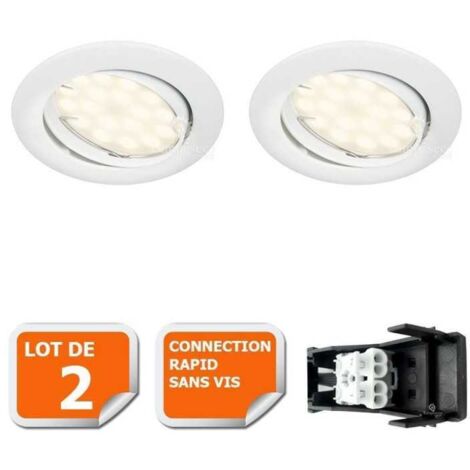 Lampesecoenergie – Lot de 2 spots LED encastrables orientables blanc – Ampoules GU10 5W équivalence 50W – Installation facile 230V – Luminosité 460 LM