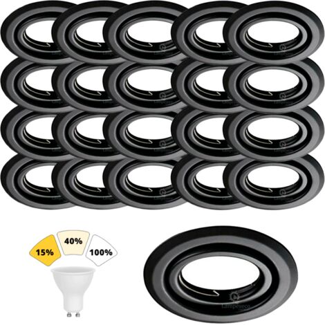 Lampesecoenergie – Lot de 20 spots encastrables noirs mats 7W – 3 intensités réglables – Blanc neutre 4000K – Installation facile avec douille GU10