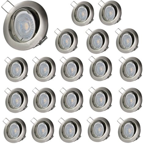 Lampesecoenergie – Lot de 20 spots encastrables orientables 230V – Aluminium brossé – Lumière chaude 2700K – 7W – Angle de diffusion 38°