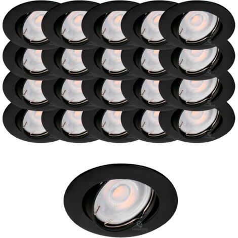 Lampesecoenergie – Lot de 20 spots encastrables orientables en aluminium noir mat – GU10 LED 5W équivalent 50W – Blanc chaud 3000K – Installation facile 230V