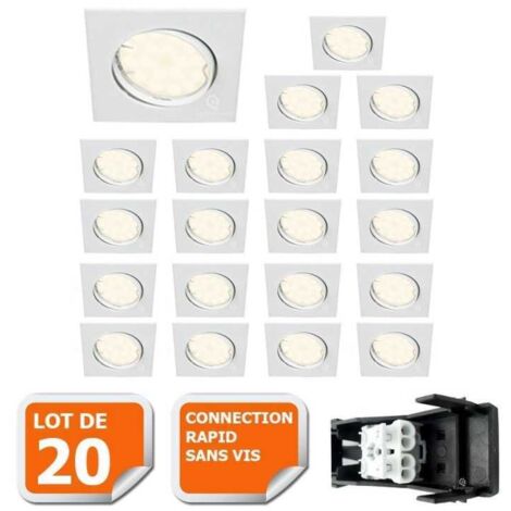 Lampesecoenergie – Lot de 20 spots encastrables orientables LED carrés GU10 230V – 5W équivalent 50W – Angle de diffusion 120° – Installation facile sans vis