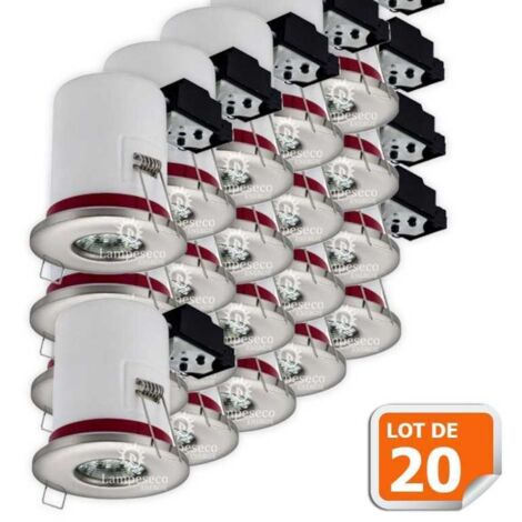 Lampesecoenergie – Lot de 20 supports de spot étanches IP65 – Inox 87mm – Douille GU10 automatique – Fixation rapide par pattes à ressort