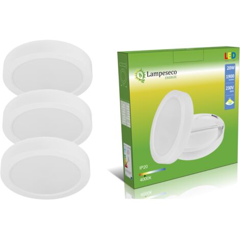 Lampesecoenergie – Lot de 3 plafonniers LED Ø225mm 20W 1900Lm blanc neutre 4000K – Angle de diffusion 120° – Durée de vie 20000h – IP20