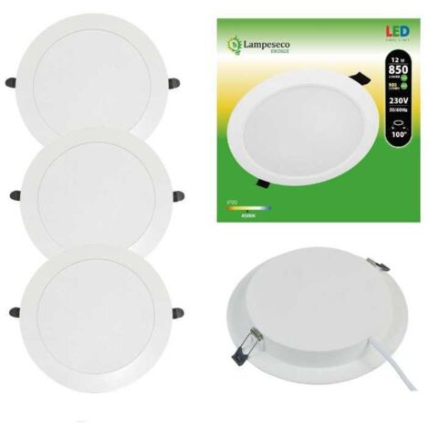 Lampesecoenergie – Lot de 3 spots encastrables LED 12W – Blanc froid 6000K – Installation facile avec ressorts – Éclairage moderne et efficace