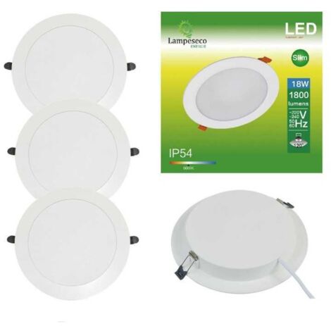 Lampesecoenergie – Lot de 3 spots encastrables LED 18W – Blanc froid 6000K – Angle de diffusion 120° – IP54 – Pour salles de bain et bureaux