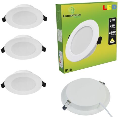 Lampesecoenergie – Lot de 3 spots encastrables LED extra-plats 3W – Blanc froid 6000K – Installation rapide avec ressorts – 210 lumens, IP20