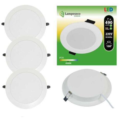 Lampesecoenergie – Lot de 3 spots encastrables LED extra-plats 7W – Blanc neutre 4500K – Installation rapide avec transformateur intégré – Économie d'énergie 90% - 4200-4500K
