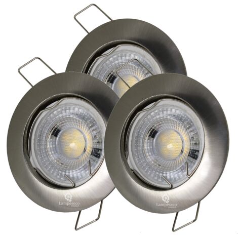 Lampesecoenergie – Lot de 3 spots encastrables LED GU10 7W – Alu brossé blanc chaud – IP20 – Angle 38° – Installation facile 230V