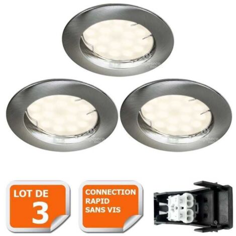 Lampesecoenergie – Lot de 3 spots LED encastrables ronds 5W – Aluminium brossé – Culot GU10 – Luminosité 460 LM – Angle de diffusion 120° – Tension 220-240V