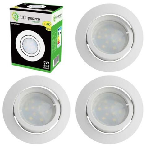 Lampesecoenergie – Lot de 4 spots LED encastrables orientables 5W – Équivalence 50W – Lumière blanche neutre 4000K – Installation directe 230V – IP20