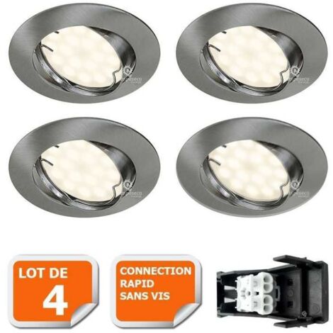 Lampesecoenergie – Lot de 4 spots led encastrables orientables en aluminium brossé – Ampoules GU10 5W – Tension 230V – Luminosité 460 LM – Angle 120°