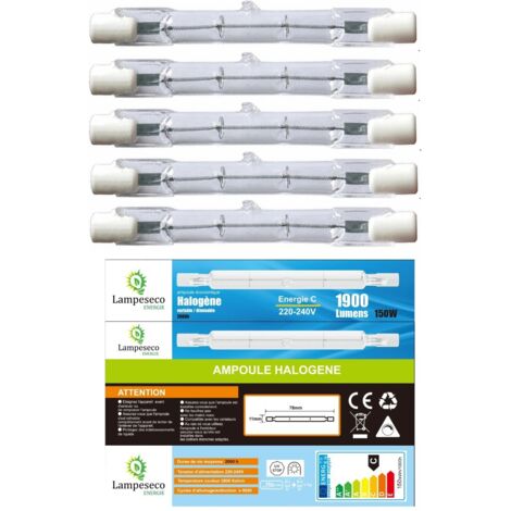 Lampesecoenergie – Lot de 5 ampoules halogène linéaire R7s 150W gradable – Lumière chaude 2800K – Éclairage optimal pour espaces intérieurs