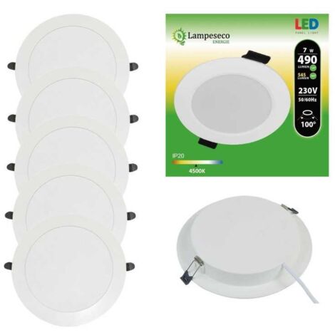 Lampesecoenergie – Lot de 5 spots encastrables LED 7W extra-plat – Blanc neutre 4500K – Installation facile avec ressorts – Pour salons et bureaux - 4200-4500K