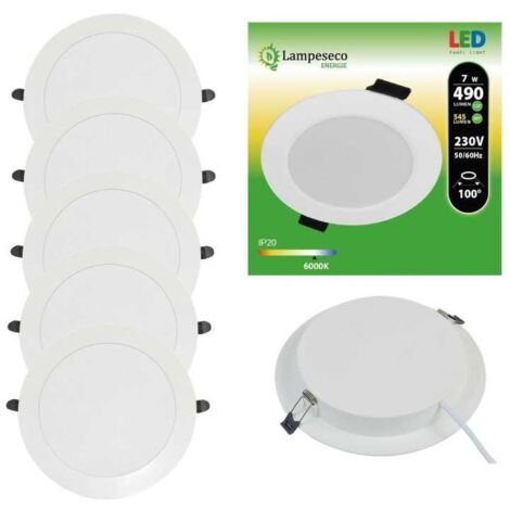 Lampesecoenergie – Lot de 5 spots encastrables LED extra-plats 7W – Lumière blanche froide 6000K – Installation facile – Pour bureaux et magasins