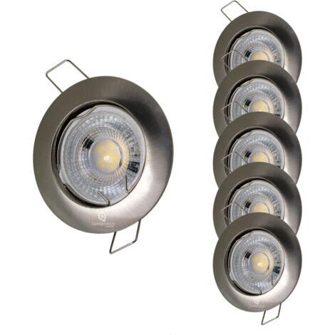 Lampesecoenergie – Lot de 5 spots encastrables LED GU10 7W – Alu brossé – Blanc chaud 400LM – Angle 38° – Installation facile sans vis