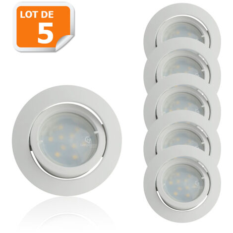 Lampesecoenergie – Lot de 5 spots encastrables LED orientables 5W – Équivalent 50W halogène – Blanc neutre 4000K – Installation facile 70mm – Classe A+