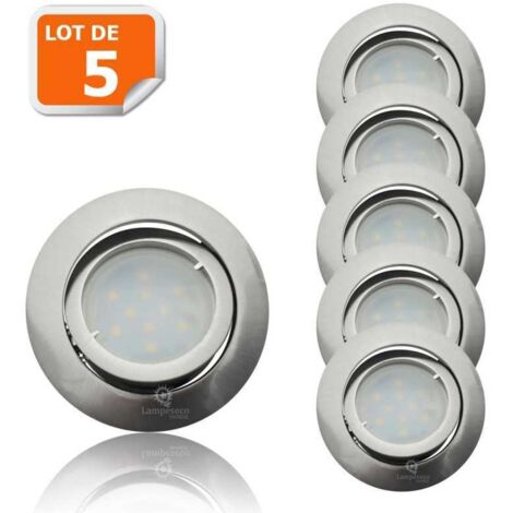 Lampesecoenergie – Lot de 5 spots LED encastrables orientables 5W – Lumière blanc chaud 300K – Installation directe 230V – Aluminium brossé – 430LM