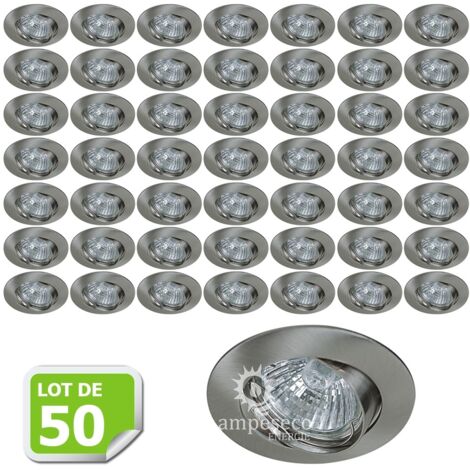 Lampesecoenergie – Lot de 50 supports encastrables aluminium orientables 81mm – Fixation à ressort – Compatible GU10 et GU5.3 – Puissance max 50W