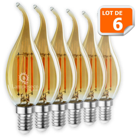 Lampesecoenergie – Lot de 6 ampoules décoratives led filament doré 4W (éq. 42W) – Culot E14 – Lumière chaude 3000K – Durée de vie 15000h