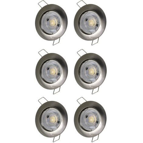 Lampesecoenergie – Lot de 6 spots encastrables LED GU10 7W – Alu brossé – Lumière blanche chaude 2700K – Angle de diffusion 38° – Installation facile 230V